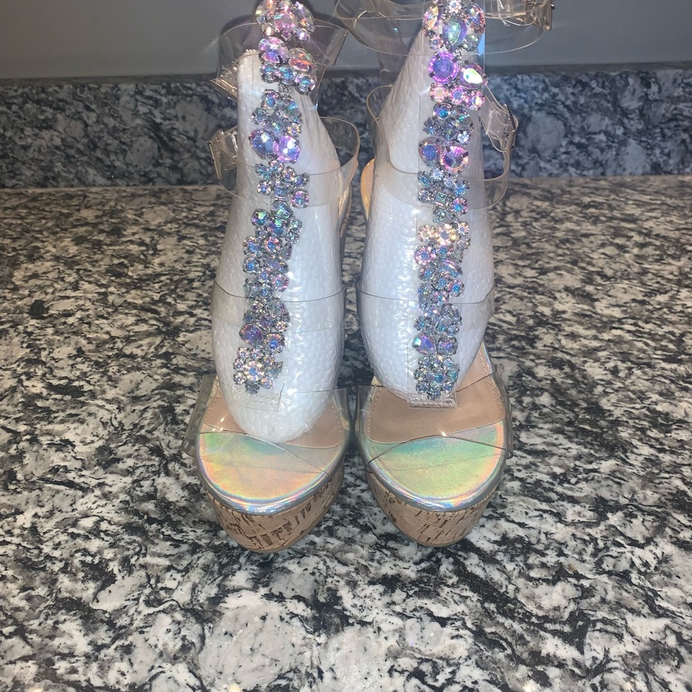 Elegant White Platform Wedge Sandals
